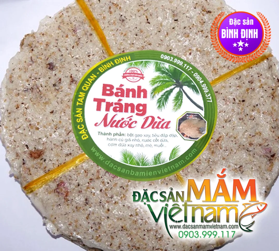 bánh tráng Bình Định nước dừa Tam Quan dùng để nướng giòn