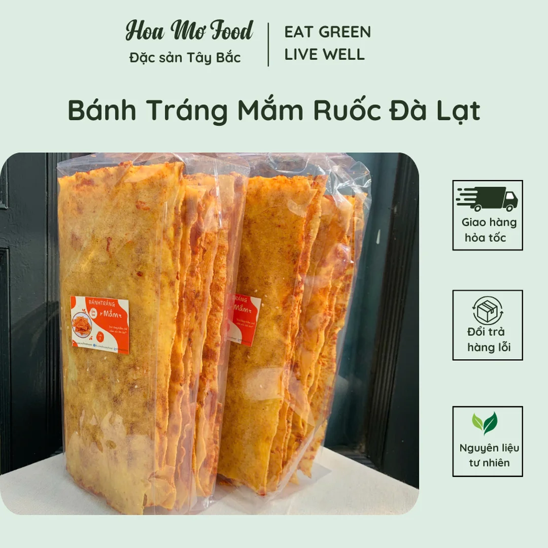 bánh tráng mắm ruốc ăn vặt đóng gói với lớp bánh giòn
