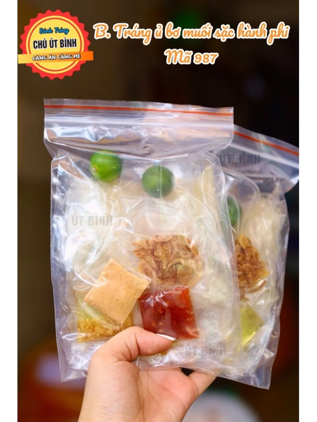 bánh tráng muối đóng gói dạng bịch và hũ gia vị