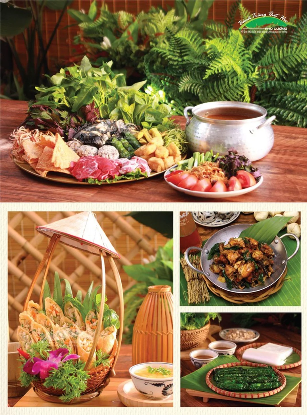 bánh tráng thịt heo phú cường với mẹt cuốn thịt heo và rau sống