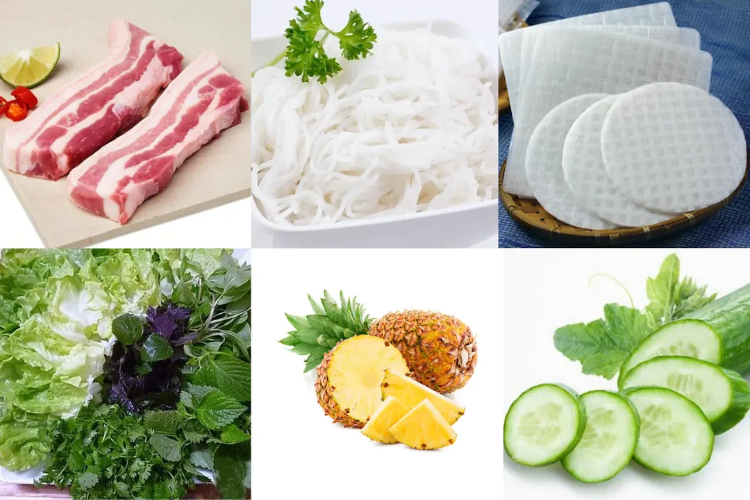 bánh tráng thịt heo với mẹt rau sống và thịt luộc
