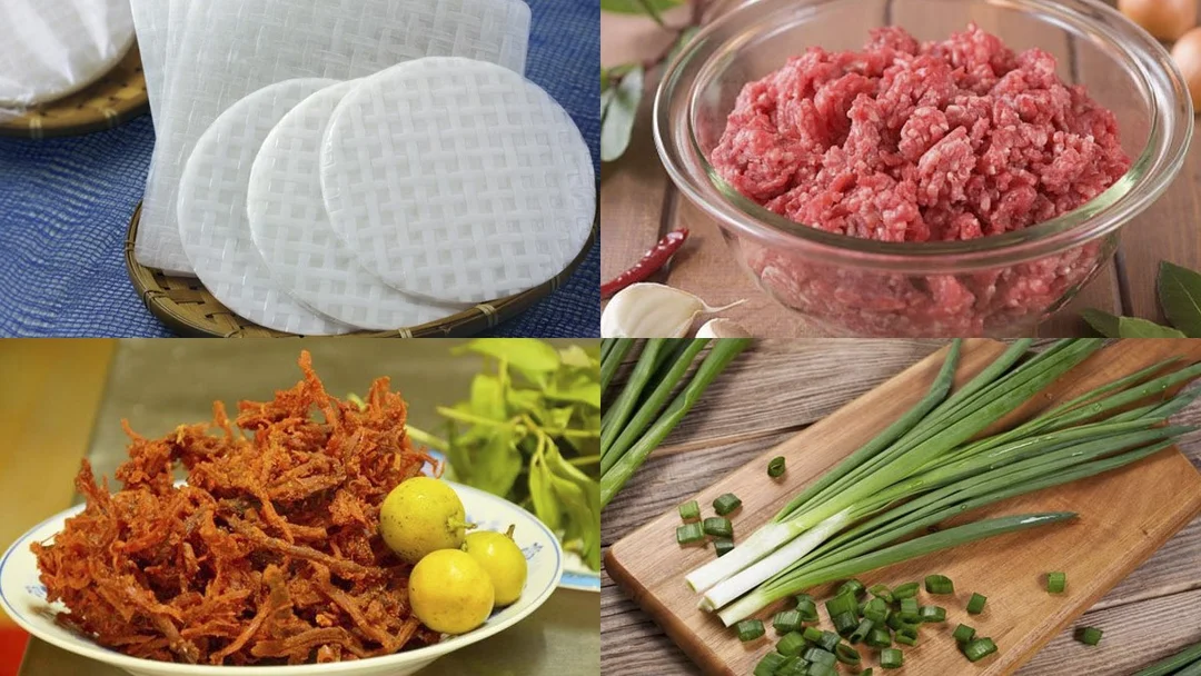 cách làm bánh tráng nướng với nguyên liệu thịt băm trứng hành lá